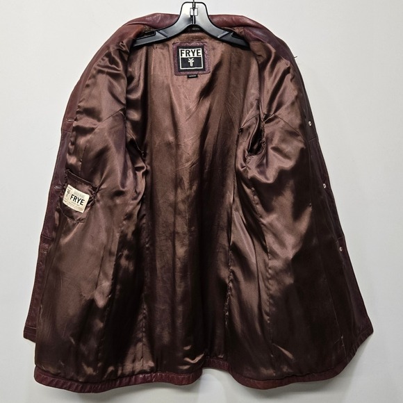 Vintage 90s Y2K Frye Leather Jacket Coat Medium Brown Button Front Hippie Rocker - Picture 3 of 9